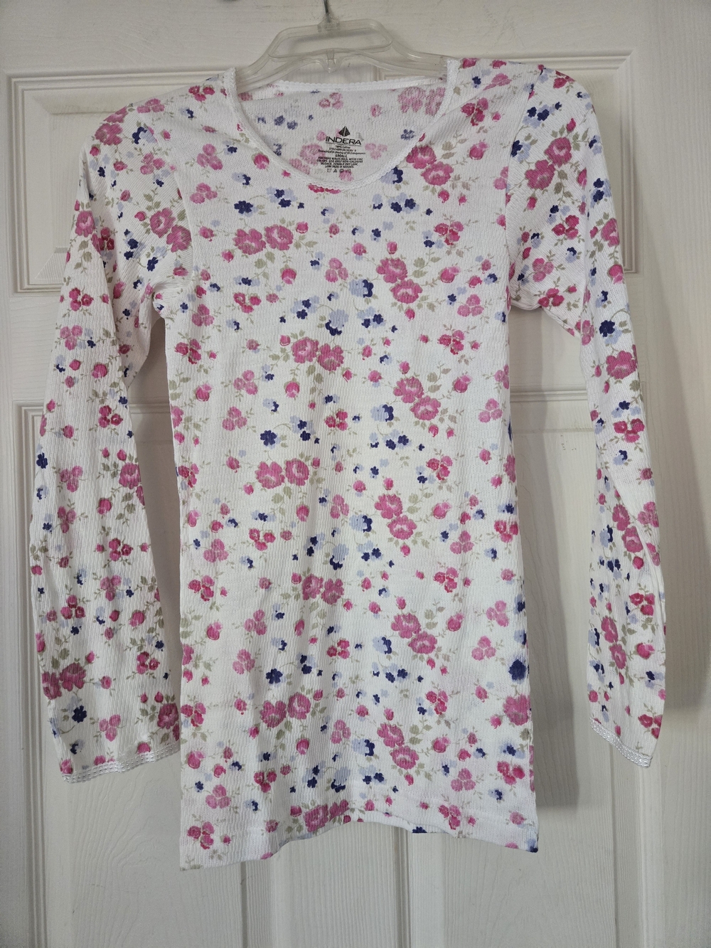 Indera Mills Floral Waffle Knit Thermal Long Sleeve Top - Small